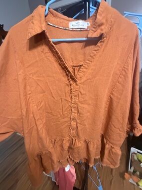 Women's Rust Orange Button-Down Peasant Top